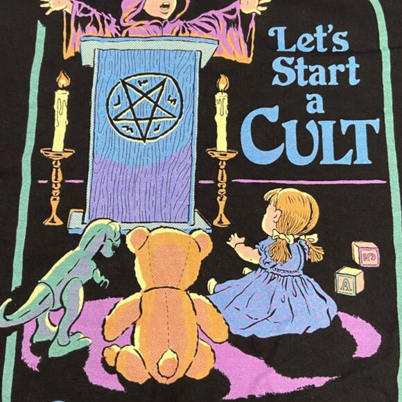 "Let's Start a Cult" Adult NOS Black Medium T-Shirt - Picture 2 of 5
